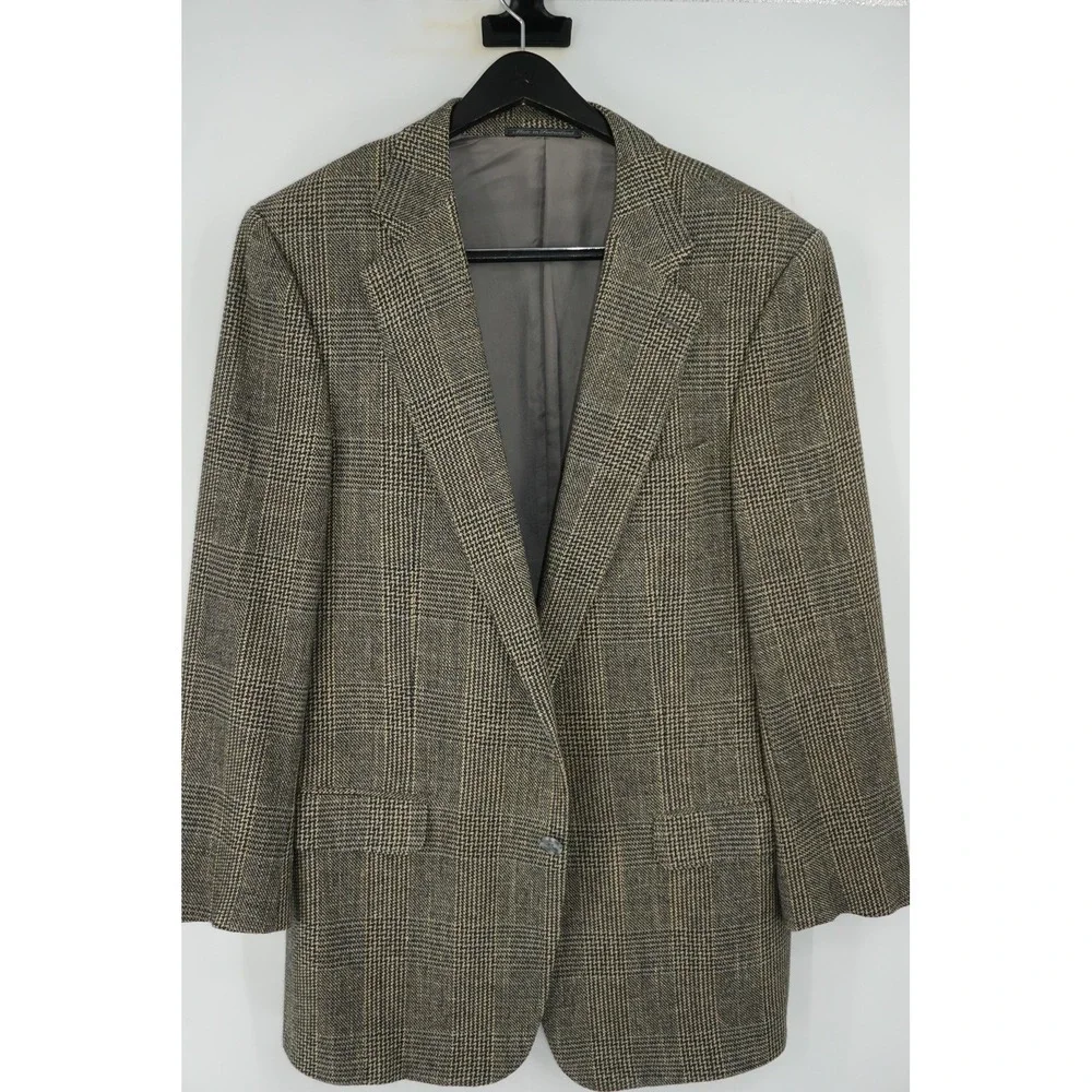 Ermenegildo Zegna Sport Coat Brown Plaid Silk Wool Tweed Men's IT 52 42R